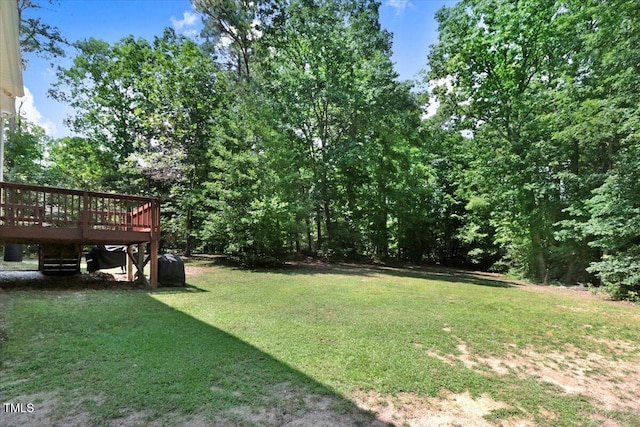 1304 Double Oak Ln, Willow Springs, NC 27592 - view of green lawn with a deck