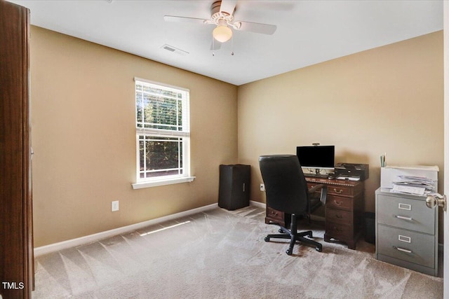 1304 Double Oak Ln, Willow Springs, NC 27592 - office area with baseboards, light colored carpet, and a ceiling fan