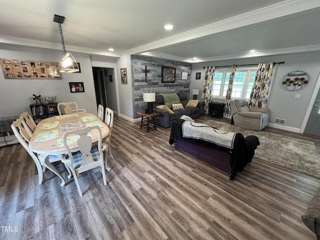 2433 Zacks Mill Rd, Angier, NC 27501 - dining room with crown molding, baseboards, wood finished floors, and recessed lighting