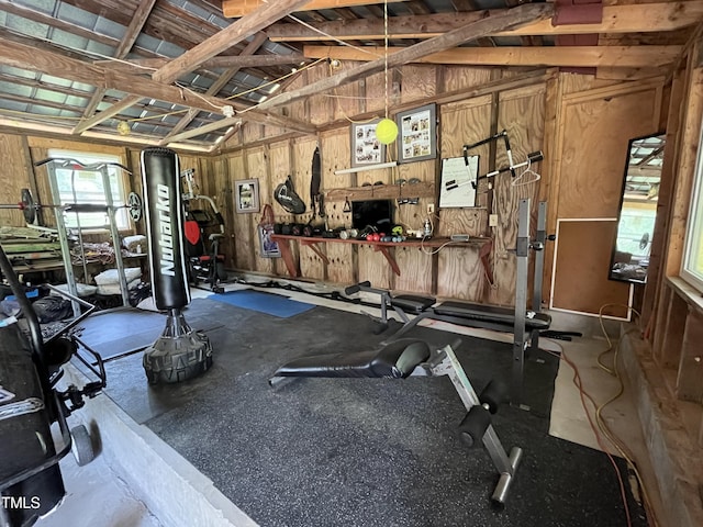 2433 Zacks Mill Rd, Angier, NC 27501 - exercise room with a workshop area and lofted ceiling