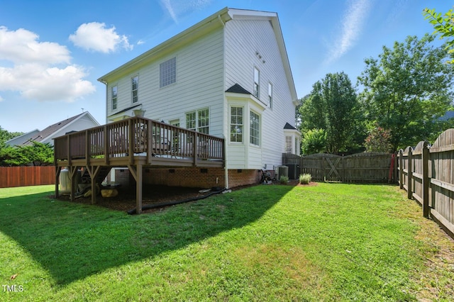 2933 Creek Moss Ave, Wake Forest, NC 27587 - back of house with a fenced backyard, a wooden deck, and crawl space