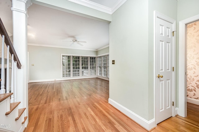 7605 Sandy Lake Ct, Raleigh, NC 27613 - hall featuring light wood-style flooring, stairs, and ornamental molding