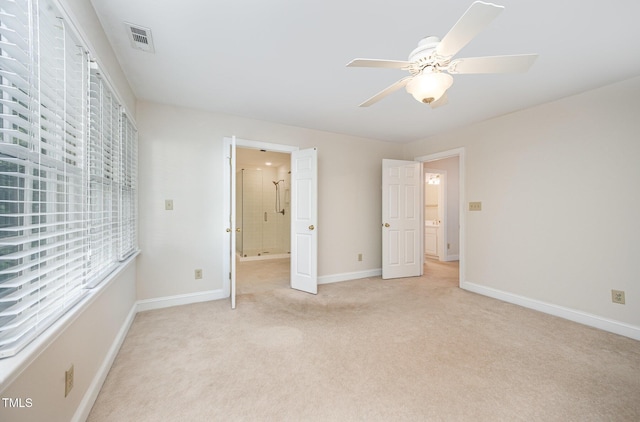 7605 Sandy Lake Ct, Raleigh, NC 27613 - unfurnished bedroom with light colored carpet, a ceiling fan, and ensuite bath