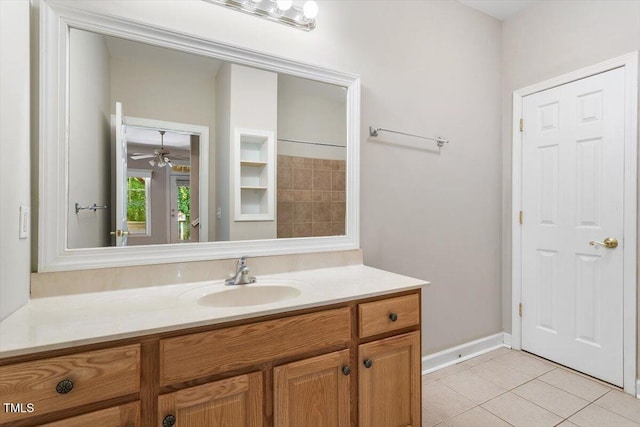 4724 Ludwell Branch Ct, Raleigh, NC 27612 - bathroom featuring vanity, ceiling fan, tile patterned flooring, and baseboards