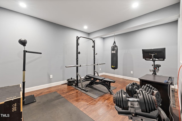 7632 Summer Pines Way, Wake Forest, NC 27587 - exercise room with wood finished floors and recessed lighting