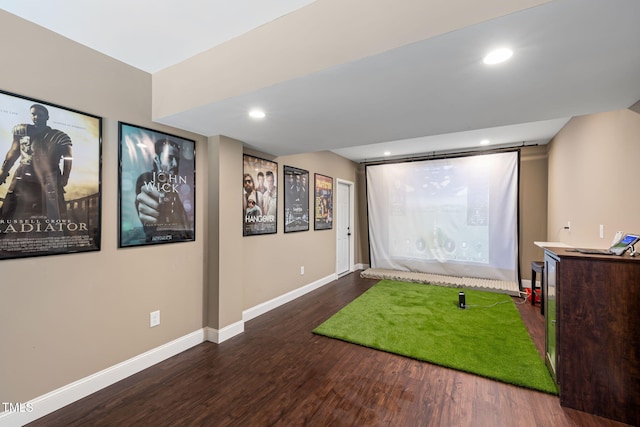 7632 Summer Pines Way, Wake Forest, NC 27587 - home theater with golf simulator, wood finished floors, and recessed lighting