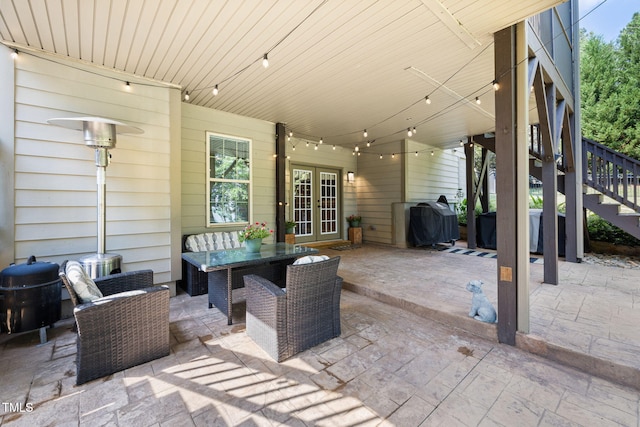 7632 Summer Pines Way, Wake Forest, NC 27587 - view of patio / terrace featuring french doors, stairway, area for grilling, and outdoor dining area
