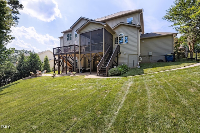 7632 Summer Pines Way, Wake Forest, NC 27587 - back of house featuring stairs, a sunroom, a patio, and a deck