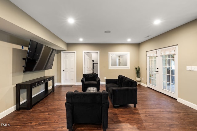 7632 Summer Pines Way, Wake Forest, NC 27587 - living area with recessed lighting, dark wood-style flooring, and french doors