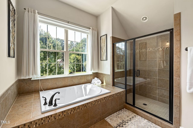 7632 Summer Pines Way, Wake Forest, NC 27587 - bathroom featuring a bath, healthy amount of natural light, a stall shower, and tile patterned floors
