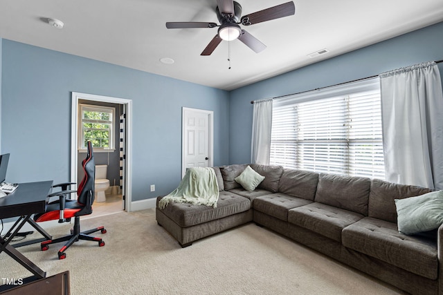 7632 Summer Pines Way, Wake Forest, NC 27587 - carpeted living area featuring ceiling fan and an office area