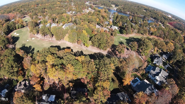 403 Rutherglen Dr, Cary, NC 27511 - aerial view of property and surrounding area with a nearby body of water, a forest, and a golf club
