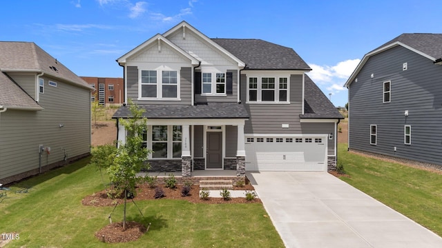 3500 Bailey Lake Dr, Fuquay Varina, NC 27526 - craftsman house featuring concrete driveway, covered porch, a front lawn, and roof with shingles