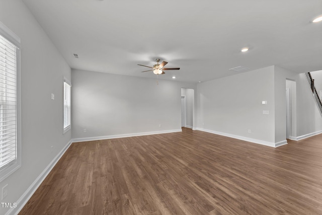 3500 Bailey Lake Dr, Fuquay Varina, NC 27526 - empty room featuring a ceiling fan, wood finished floors, and recessed lighting