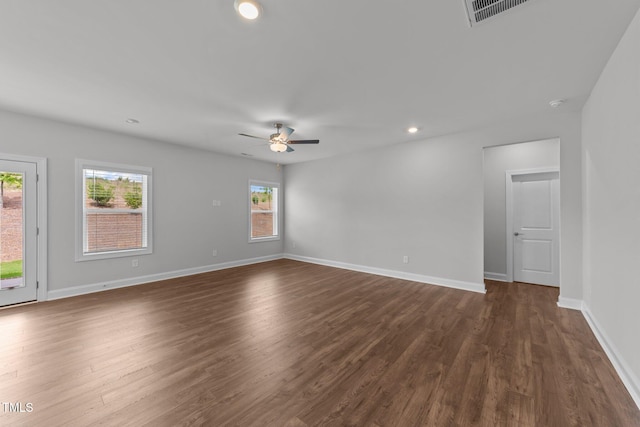 3500 Bailey Lake Dr, Fuquay Varina, NC 27526 - unfurnished room featuring ceiling fan, dark wood-style flooring, and recessed lighting