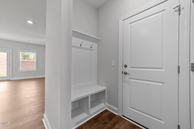 3500 Bailey Lake Dr, Fuquay Varina, NC 27526 - mudroom with dark wood-style floors and recessed lighting