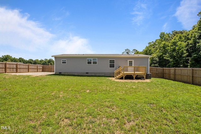 130 Ruby Trl, Roxboro, NC 27574 - rear view of house featuring crawl space, a deck, and a fenced backyard