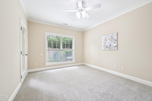 1090 Indigo Ridge Pl, Cary, NC 27519 - carpeted spare room featuring crown molding and a ceiling fan