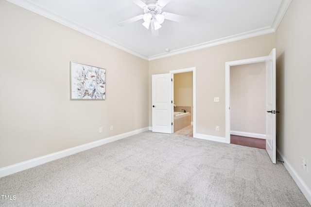 1090 Indigo Ridge Pl, Cary, NC 27519 - unfurnished bedroom with crown molding, carpet floors, ensuite bath, and a ceiling fan