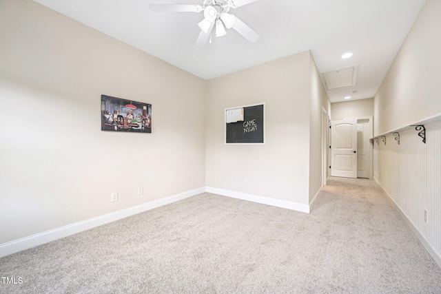1090 Indigo Ridge Pl, Cary, NC 27519 - spare room with light carpet, a ceiling fan, recessed lighting, and attic access