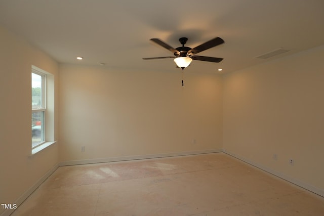6973 Doddridge Ln Unit 17, Cary, NC 27519 - empty room featuring a ceiling fan, baseboards, and recessed lighting