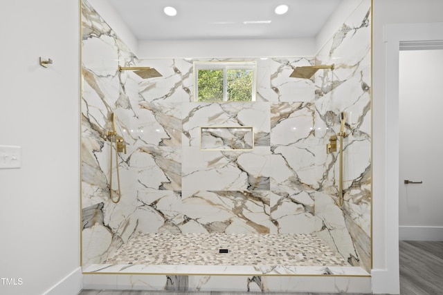 107 Mohave Dr, Louisburg, NC 27549 - full bath with a marble finish shower, recessed lighting, and baseboards