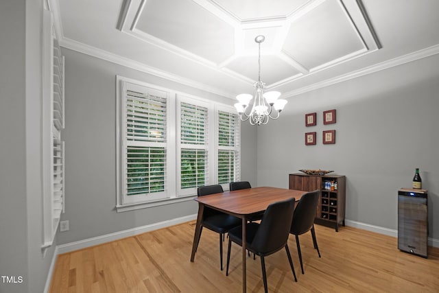 4511 Crab Creek Dr Unit 101, Raleigh, NC 27612 - dining area featuring light wood-style floors, beverage cooler, crown molding, and a chandelier