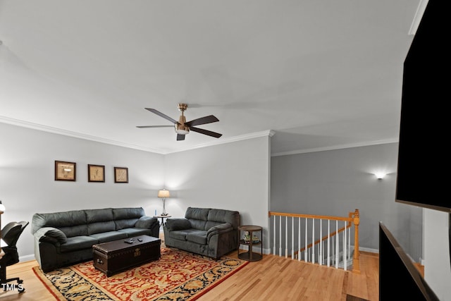 4511 Crab Creek Dr Unit 101, Raleigh, NC 27612 - living room with ceiling fan, wood finished floors, and ornamental molding