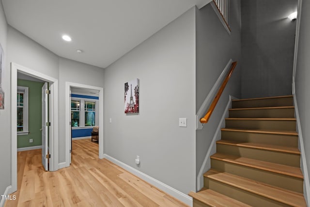 4511 Crab Creek Dr Unit 101, Raleigh, NC 27612 - staircase with wood finished floors and recessed lighting