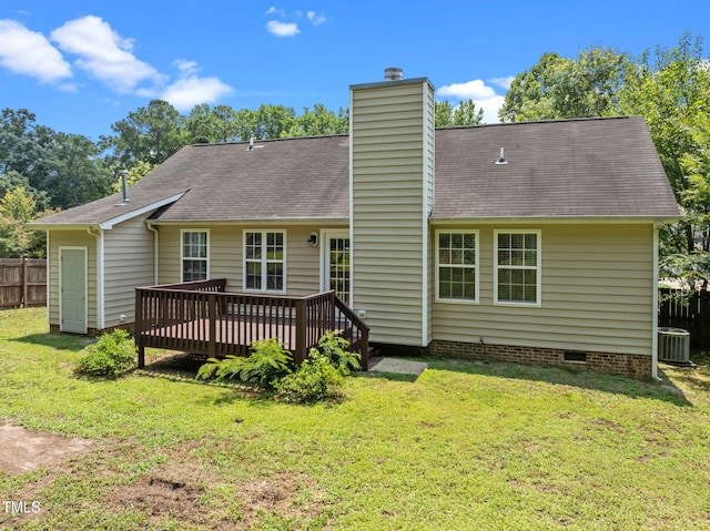 508 Hidden Cellars Dr, Holly Springs, NC 27540 - rear view of property featuring a deck, crawl space, a chimney, and a shingled roof