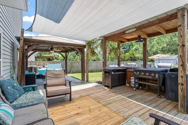1161 Tulip Poplar Rd, Fuquay Varina, NC 27526 - deck with a gazebo, outdoor lounge area, and a fenced backyard