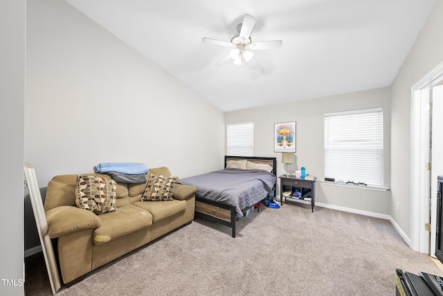 2910 Barrymore St Unit 100, Raleigh, NC 27603 - carpeted bedroom with vaulted ceiling, baseboards, and ceiling fan