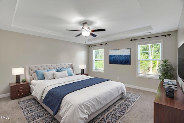20 Sugarpine Trl, Clayton, NC 27520 - bedroom featuring multiple windows, light colored carpet, baseboards, and a raised ceiling