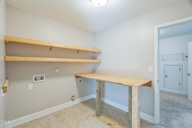 20 Sugarpine Trl, Clayton, NC 27520 - washroom featuring electric dryer hookup, washer hookup, gas dryer hookup, an office area, and baseboards