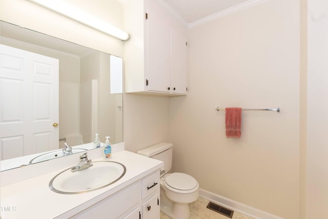 303 Spring St, Louisburg, NC 27549 - bathroom featuring toilet, ornamental molding, and vanity