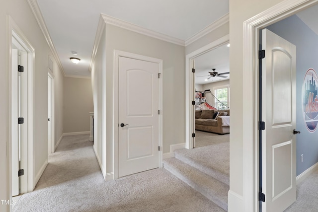 2661 Silver Bend Dr, Apex, NC 27539 - corridor featuring carpet flooring, ornamental molding, and baseboards
