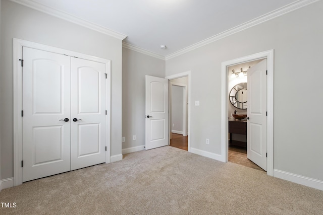 2661 Silver Bend Dr, Apex, NC 27539 - unfurnished bedroom featuring carpet flooring, ornamental molding, baseboards, a closet, and ensuite bath