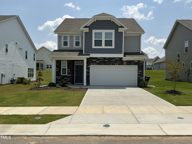 1116 Sidney Creek Dr Unit 1116, Zebulon, NC 27597 - craftsman inspired home with a garage, a front lawn, concrete driveway, and stone siding