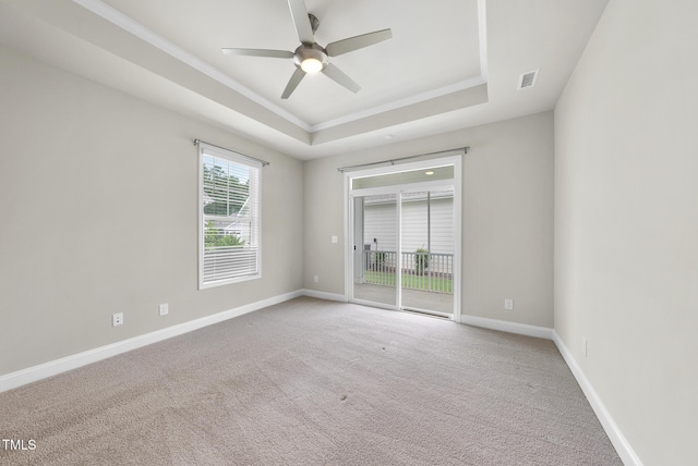 537 Bramble Ln, Clayton, NC 27527 - carpeted spare room featuring crown molding, a raised ceiling, and ceiling fan