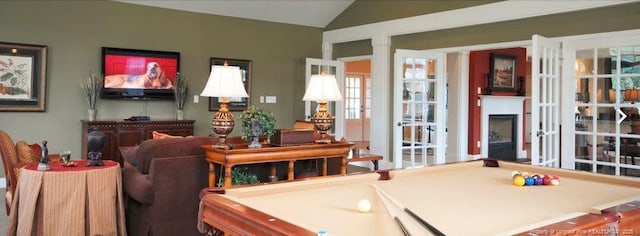 239 Nandina Ct Unit 21A, Fayetteville, NC 28311 - living area with billiards table, lofted ceiling, and french doors
