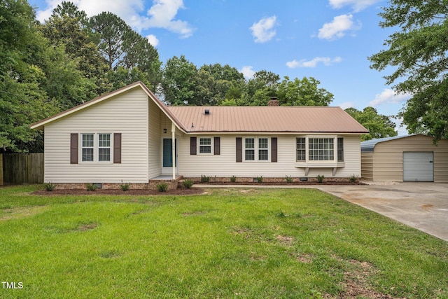 206 Bryant Cir, Goldsboro, NC 27534 - ranch-style home with an outdoor structure, metal roof, a chimney, and crawl space
