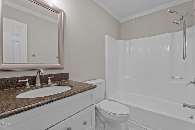 206 Bryant Cir, Goldsboro, NC 27534 - full bath with ornamental molding, vanity, toilet, shower / washtub combination, and a textured ceiling