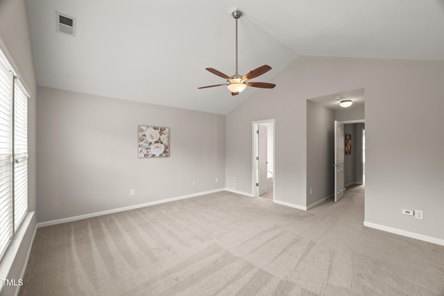 7873 Cape Charles Dr, Raleigh, NC 27617 - carpeted spare room featuring a ceiling fan and high vaulted ceiling
