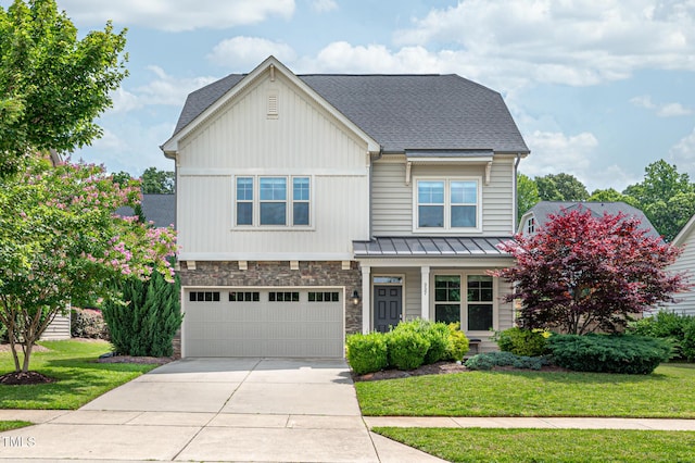 337 Botan Way, Hillsborough, NC 27278 - craftsman inspired home with concrete driveway, a front lawn, an attached garage, and stone siding