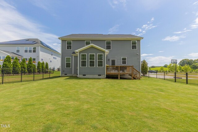 470 E Wellesley Dr, Clayton, NC 27520 - back of property featuring a wooden deck and crawl space