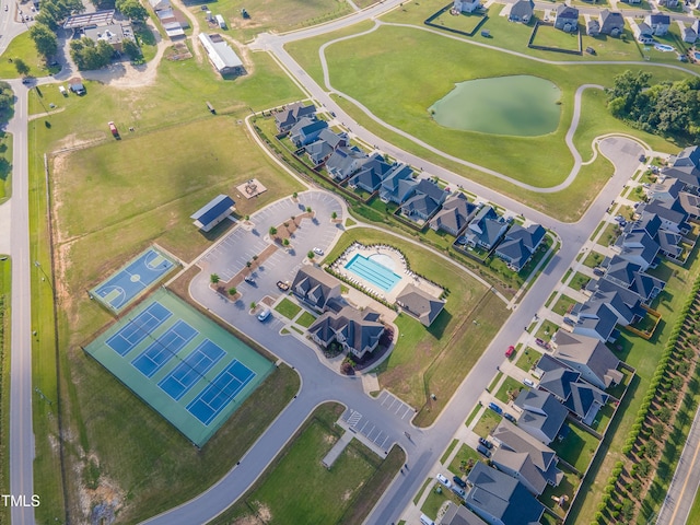 470 E Wellesley Dr, Clayton, NC 27520 - aerial perspective of suburban area featuring a pool area and a large body of water