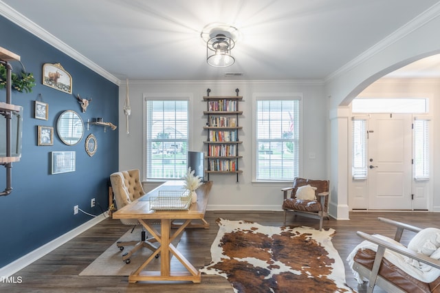 470 E Wellesley Dr, Clayton, NC 27520 - home office with arched walkways, plenty of natural light, ornamental molding, and wood finished floors