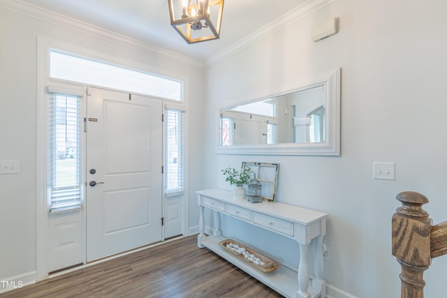 470 E Wellesley Dr, Clayton, NC 27520 - foyer with plenty of natural light, a chandelier, crown molding, and wood finished floors