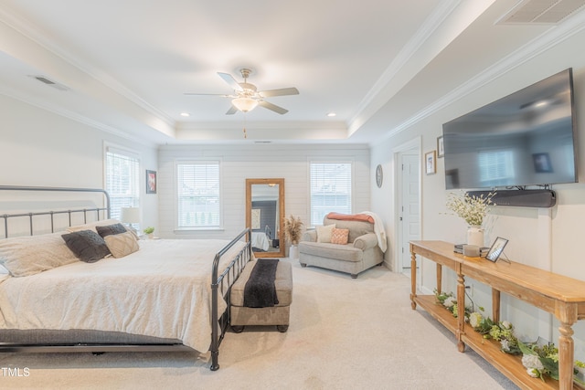 470 E Wellesley Dr, Clayton, NC 27520 - bedroom with carpet flooring, a raised ceiling, ornamental molding, and ceiling fan
