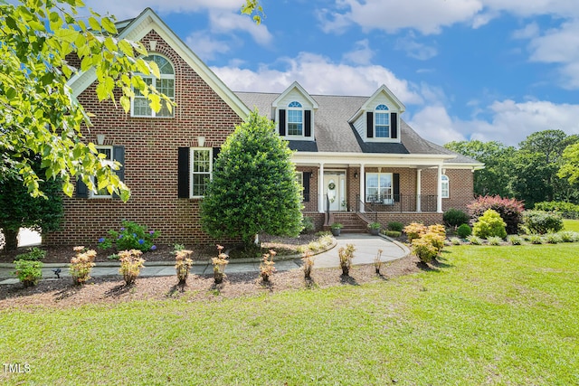 206 W Stoneybrook Ct, Benson, NC 27504 - view of front facade with a front yard, brick siding, and a porch